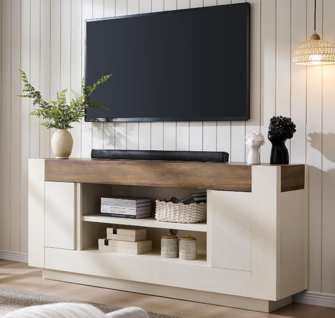 Furniturre 70" TV Stand for Up to 80" TV Antique White
