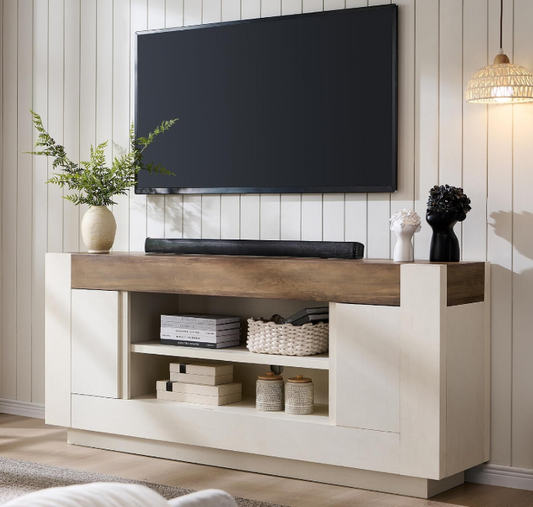 Furniturre 70" TV Stand for Up to 80" TV Antique White